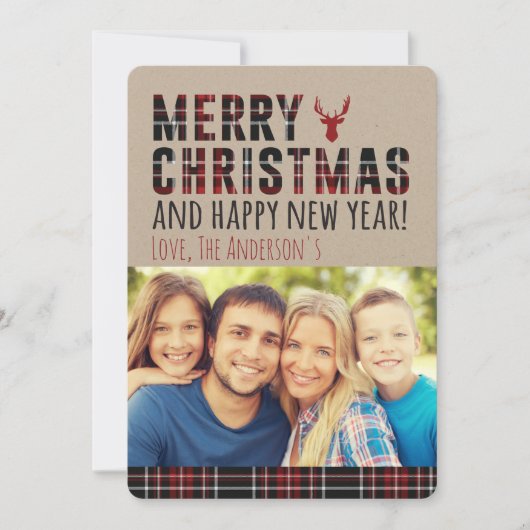 Carte de Noël Rustique Plaid (Devant)