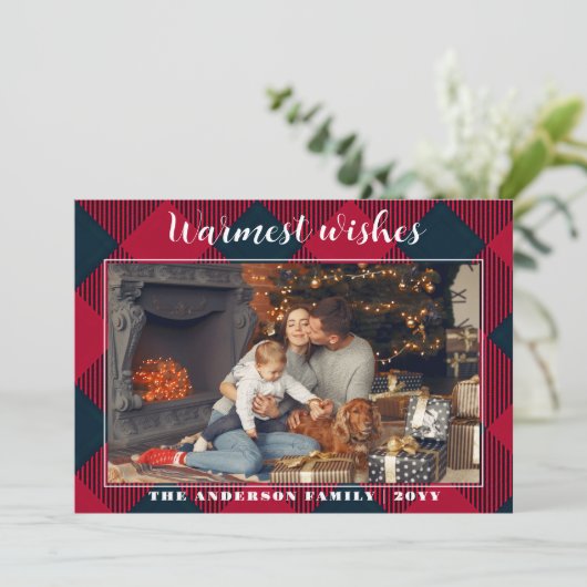 Carte de Noël rustique, plaid rouge (Debout devant)