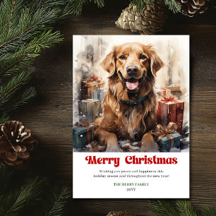 Carte de Noël rustique vintage avec chien classiqu