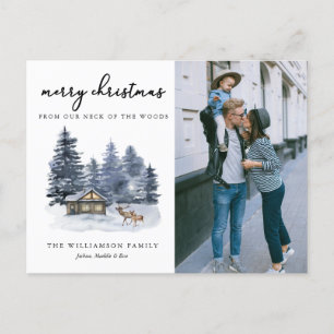 Carte de Noël Rustique Woodlands Watercolor 