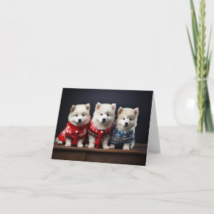 Carte de Noël Samoyed Puppies