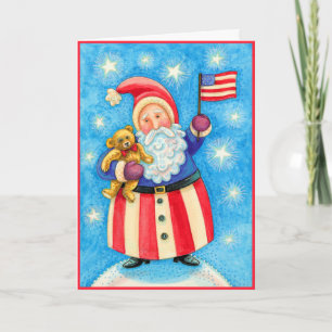 Carte de Noël : Santa Claus américain avec drapeau