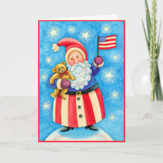 Carte de Noël : Santa Claus américain avec drapeau