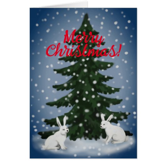 Carte de Noël sapin et lapins (Devant)