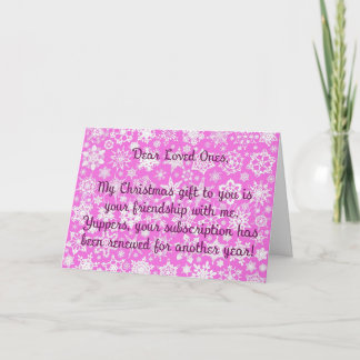 Carte de Noël sarcastique rose avec flocons de nei