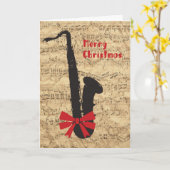 Carte de Noël Saxophone avec Partition de Musique (Fleur jaune)