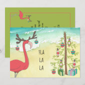 Carte de Noël scène de plage au flamant rose de va (Devant / Derrière)