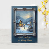 Carte de Noël Scène d'Hiver Ornée (Fleur jaune)