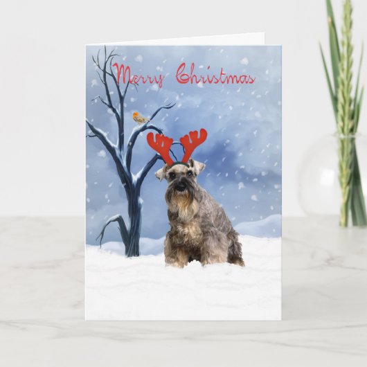 carte de noël schnauzer - schnauzer a rennes (Devant)