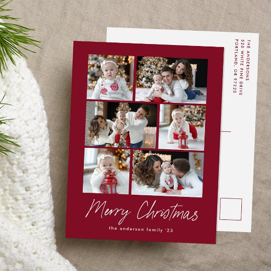 Carte de Noël Script Cranberry 6 Photos Collage