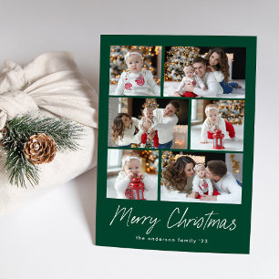 Carte de Noël Script Vert 6 Collage de Photos