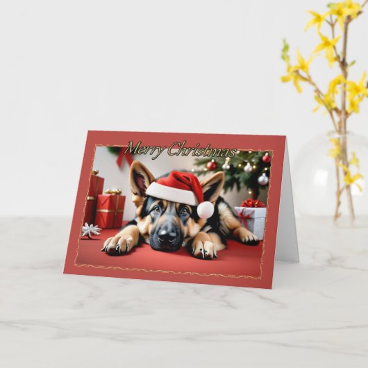 Carte de Noël Shepherd Pup (Fleur jaune)