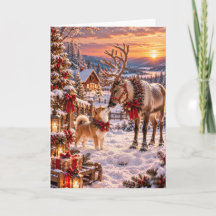 Carte de Noël Shiba Inu Renne