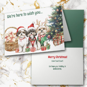 Carte de Noël Shih Tzu Chiens Festif Watercolor