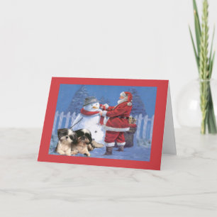 Carte de Noël Shih Tzu Père Noël et Snowman