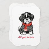 Carte de Noël Shih Tzu style Linocut rétro (Devant / Derrière)