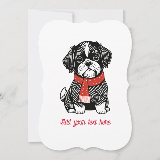 Carte de Noël Shih Tzu style Linocut rétro (Devant)