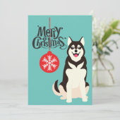 Carte de Noël Sibérienne Husky Retro Aqua (Debout devant)