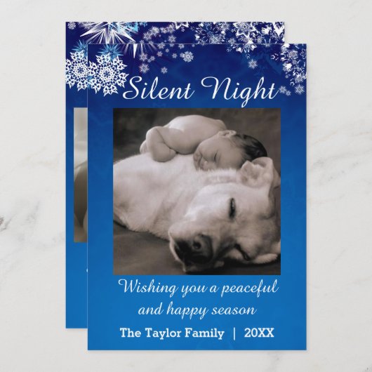 Carte de Noël Silence Night Blue Snow (Devant / Derrière)