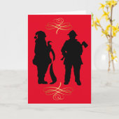Carte de Noël Silhouettes Firemer & Père Noël (Fleur jaune)