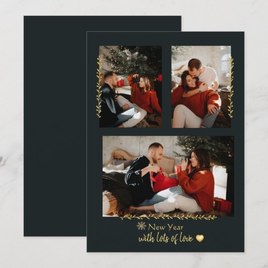 Carte de Noël simple avec branches dorées pour pho (Devant / Derrière)