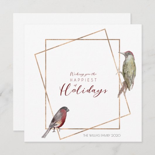 Carte de Noël simple avec oiseaux d'aquarelle (Devant / Derrière)