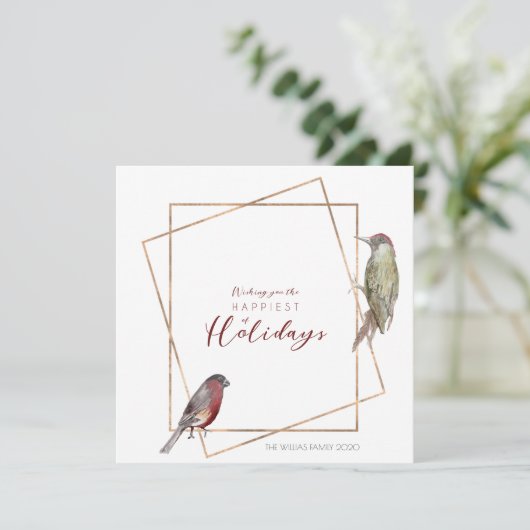 Carte de Noël simple avec oiseaux d'aquarelle (Debout devant)