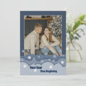 Carte de Noël simple cadre bleu avec photo (Debout devant)