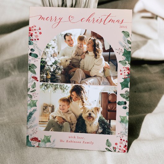 Carte de Noël Simple Dusty Rose Multi Photo Arc