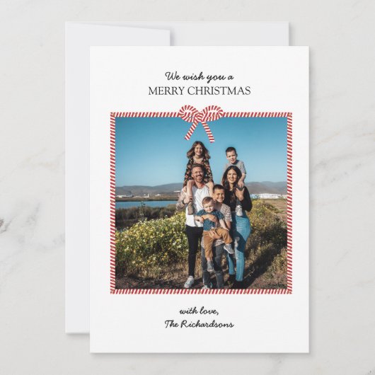 Carte de Noël simple Red White Stripe Bow (Devant)