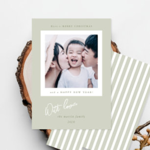 Carte de Noël simple verte à rayures avec photo