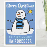 Carte de Noël Snowman amusante pour coiffeur<br><div class="desc">Dessin de bonhomme de neige amusant sur une carte de Noël festive. Carte de Noël pour coiffeur.</div>