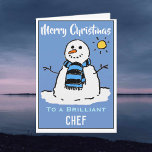 Carte de Noël Snowman amusante pour un chef<br><div class="desc">Dessin de bonhomme de neige amusant sur une carte de Noël festive. Carte de Noël pour un Chef.</div>