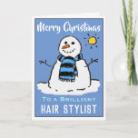 Carte de Noël Snowman amusante pour une liste de c<br><div class="desc">Dessin de bonhomme de neige amusant sur une carte de Noël festive. Carte de Noël pour un Hair Stylist.</div>