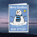 Carte de Noël Snowman amusante pour une liste de c<br><div class="desc">Dessin de bonhomme de neige amusant sur une carte de Noël festive. Carte de Noël pour un Hair Stylist.</div>