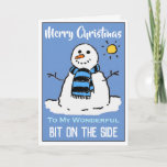 Carte de Noël Snowman amusante pour une maîtresse<br><div class="desc">Dessin de bonhomme de neige amusant sur une carte de Noël festive. Carte de Noël pour une maîtresse.</div>