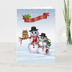 Carte de Noël Snowman avec hibou