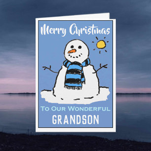 Carte de Noël Snowman. Bon petit-fils de Noël