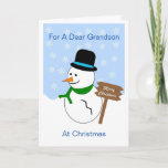 Carte de Noël Snowman Grandson<br><div class="desc">Carte de voeux petit-fils carte de Noël snowman design. Customisez cette carte de Noël avec n'importe quel texte de votre choix puis faites-la imprimer et vous l'envoyer ou téléchargez-la instantanément. Si vous avez besoin d'aide pour vous customiser, contactez-nous via le lien de cette page. Carte de Noël Grandson design snowman...</div>