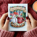 Carte de Noël Snowman pour un hiver doux<br><div class="desc">Aquarelle Whimsical hiver souhaite la carte de Noël. Personnalisez avec votre propre texte de salutation.</div>