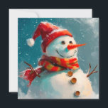 Carte de Noël Snowman Vintage<br><div class="desc">Il n'y a pas grand chose de plus agréable pour une carte de Noël vintage d'aquarelle que notre bonhomme de neige capricieux. Il a Père Noël en casquette, une grande écharpe rétro, et bien sûr un nez de carotte. Heureux, avec ses boutons et ses bras. Au verso de cette carte...</div>
