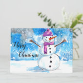 Carte de Noël Snowman Watercolor (Debout devant)