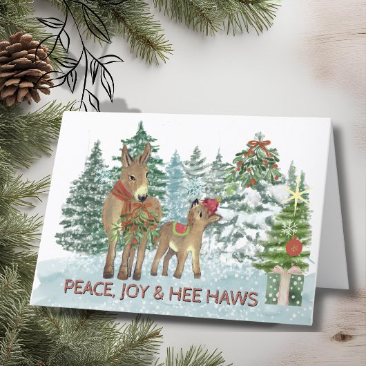 Carte de Noël Snowy de maman et bébé âne
