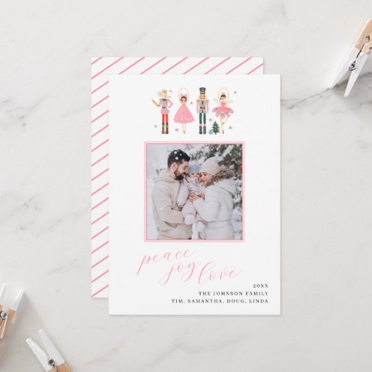 Carte de Noël Soft Pink Nutcracker (Devant/Arrière en situation)