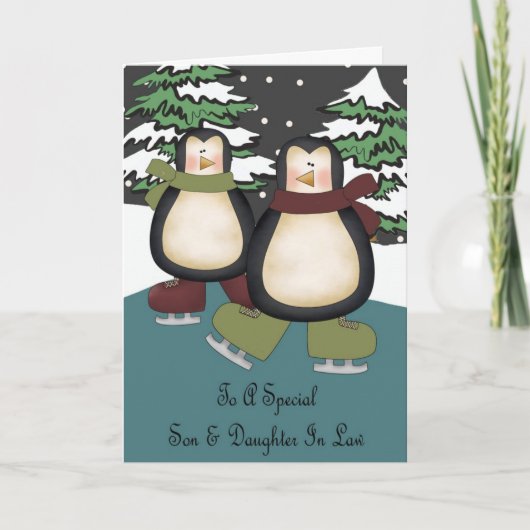 Carte de Noël Son & Fille En Droit Penguins (Devant)