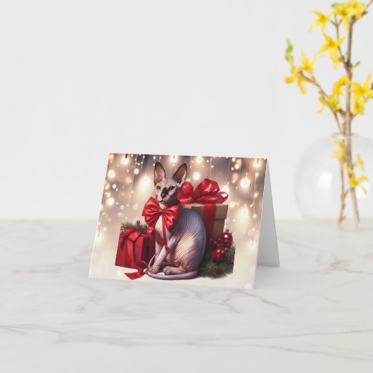 Carte de Noël Sphynx Cat (Fleur jaune)