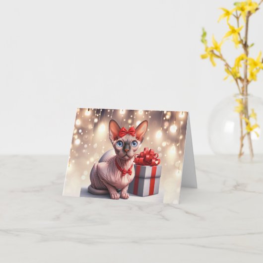 Carte de Noël Sphynx Cat (Fleur jaune)