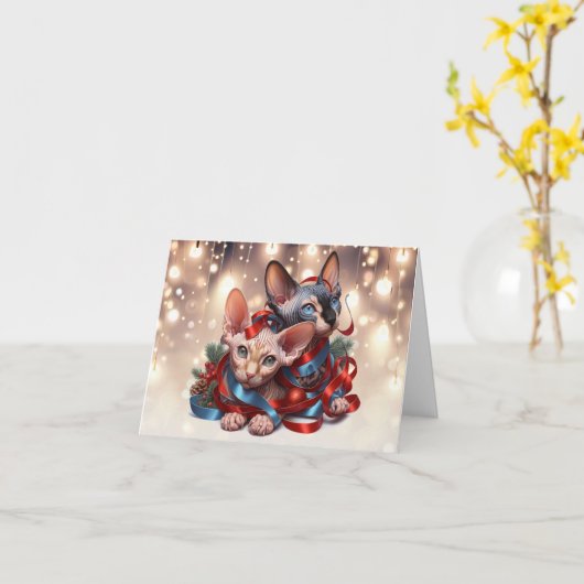Carte de Noël Sphynx Kittens (Fleur jaune)