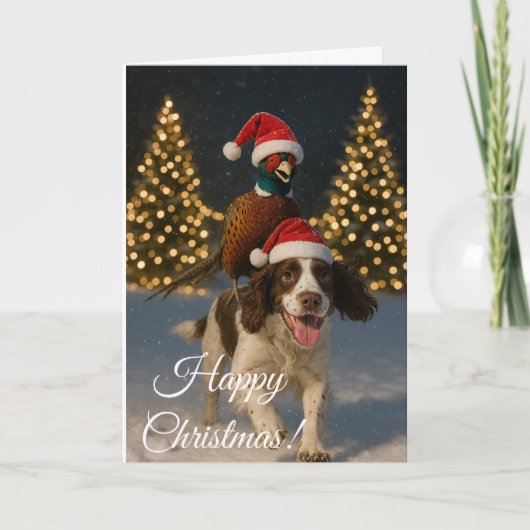 Carte de Noël Springer Spaniel et faisan (Devant)