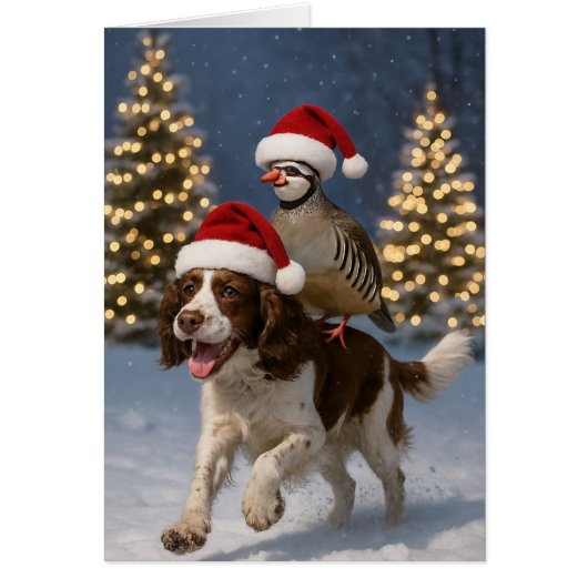 Carte de Noël Springer Spaniel et perdrix (Devant)